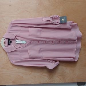 Blush - Fortune & Ivy - Christelle Button-Down Blouse - Medium